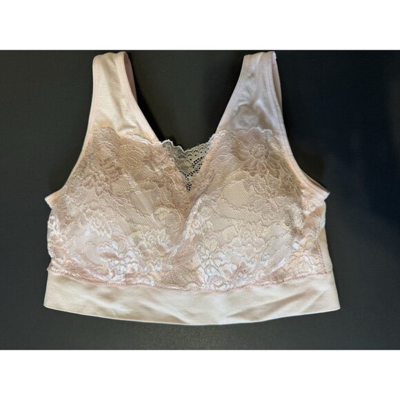 Breezies Bra Size M Pink Lace Cami Padded Wireless Adjustable Clasp Back NEW - Picture 1 of 8